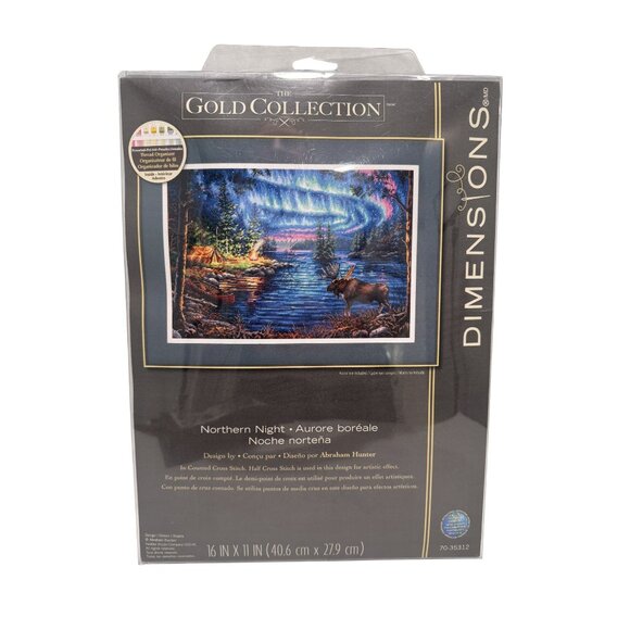 Dimensions Gold Collection Counted Cross Stitch Kit Northern Night NEW Moose - Picture 1 of 3